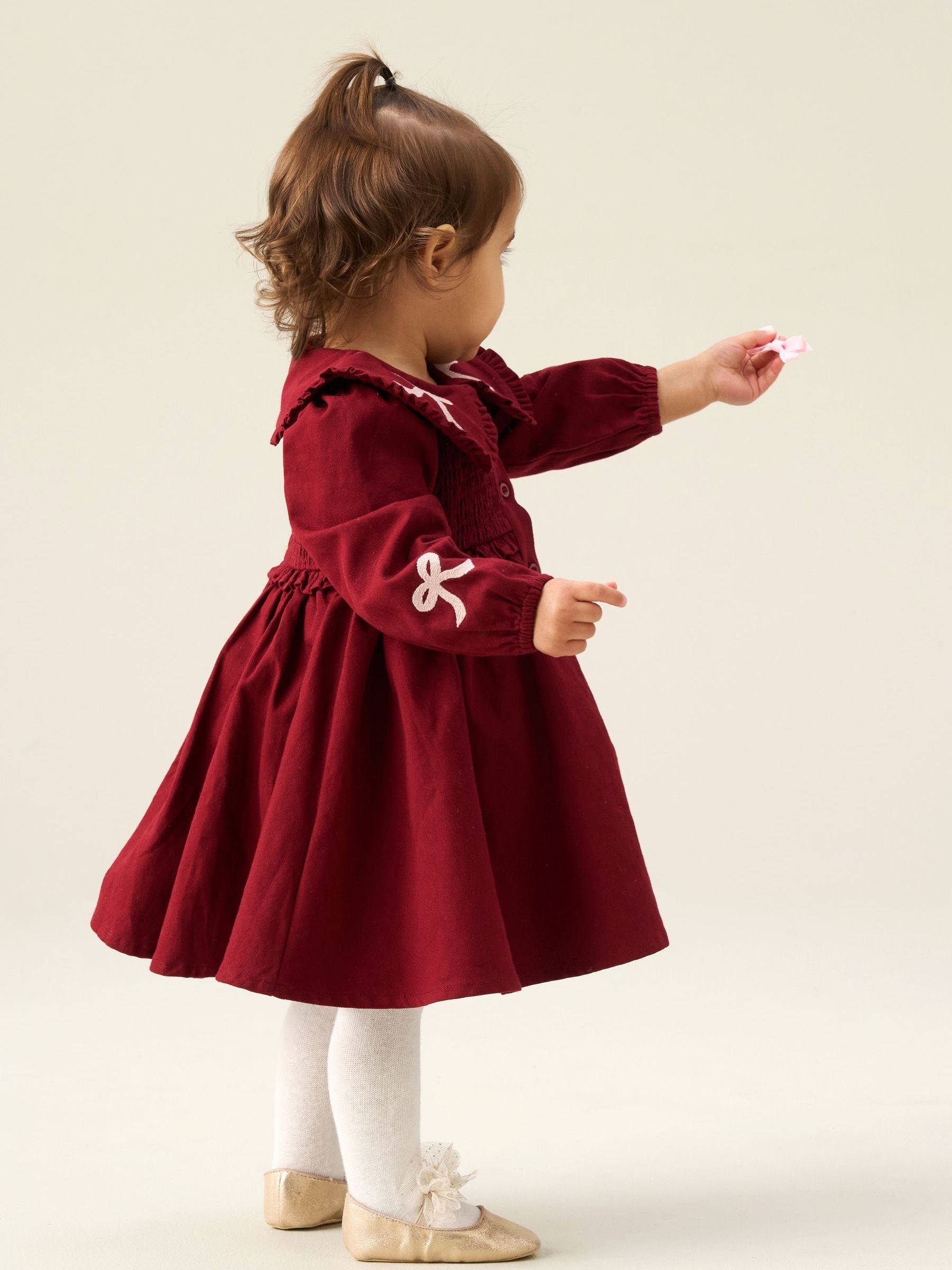 Dsiney Kidz - Angel & Rocket Burgundy Edie Smock Yoke Collared Dress image 2