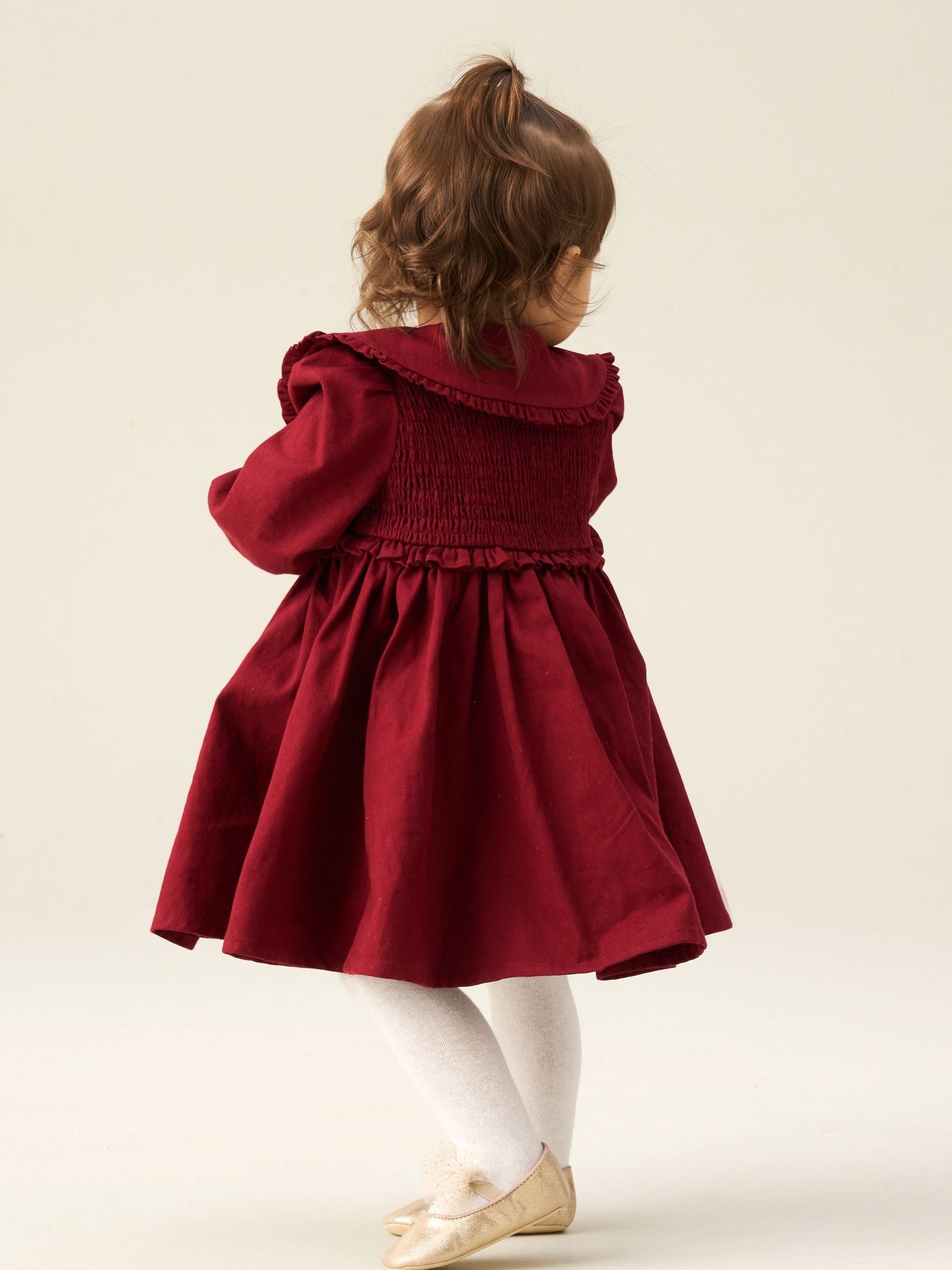 Dsiney Kidz - Angel & Rocket Burgundy Edie Smock Yoke Collared Dress image 3