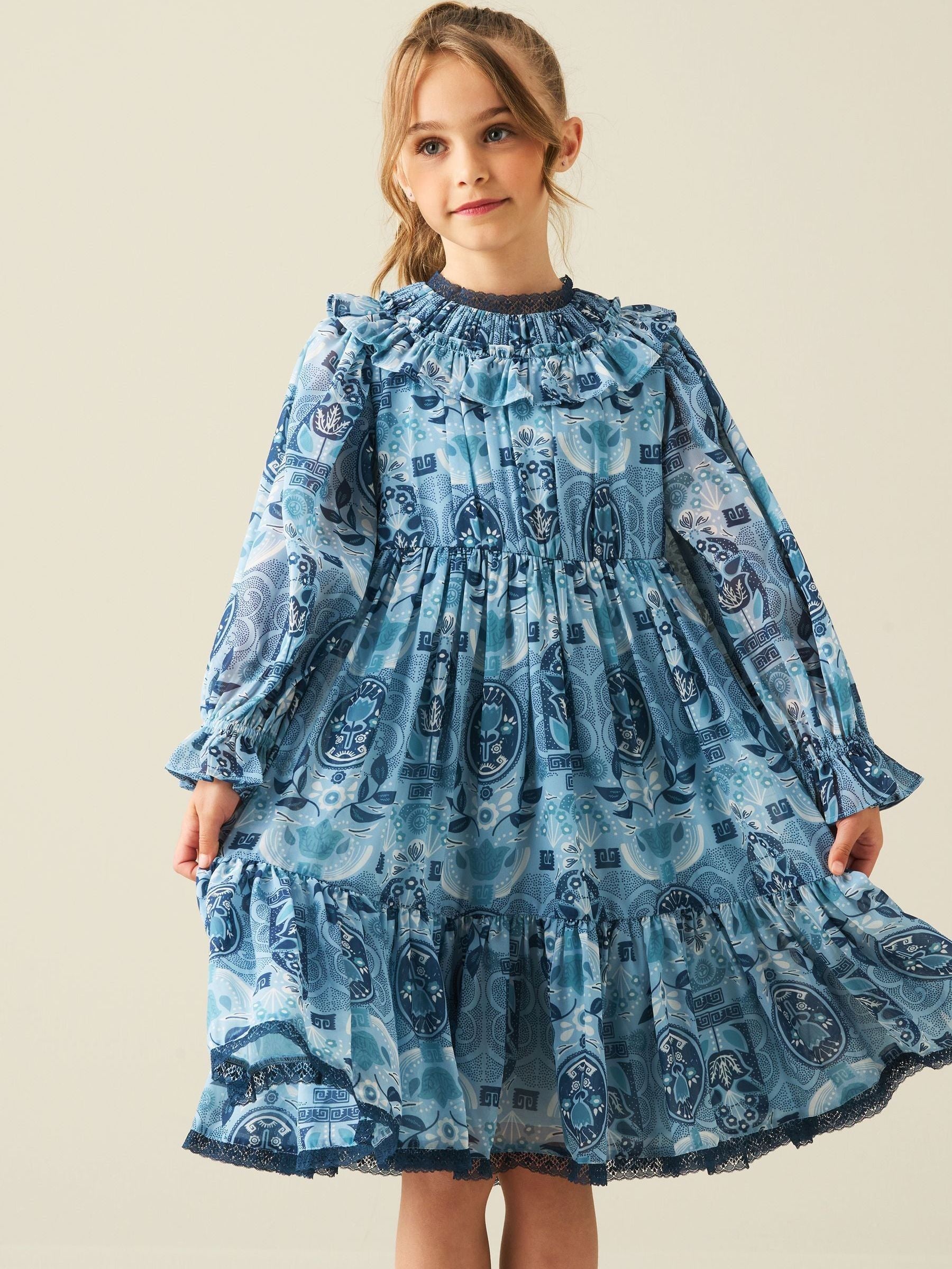 Dsiney Kidz - Angel & Rocket Blue Isabelle Georgette Print Lace Trim Dress image 1