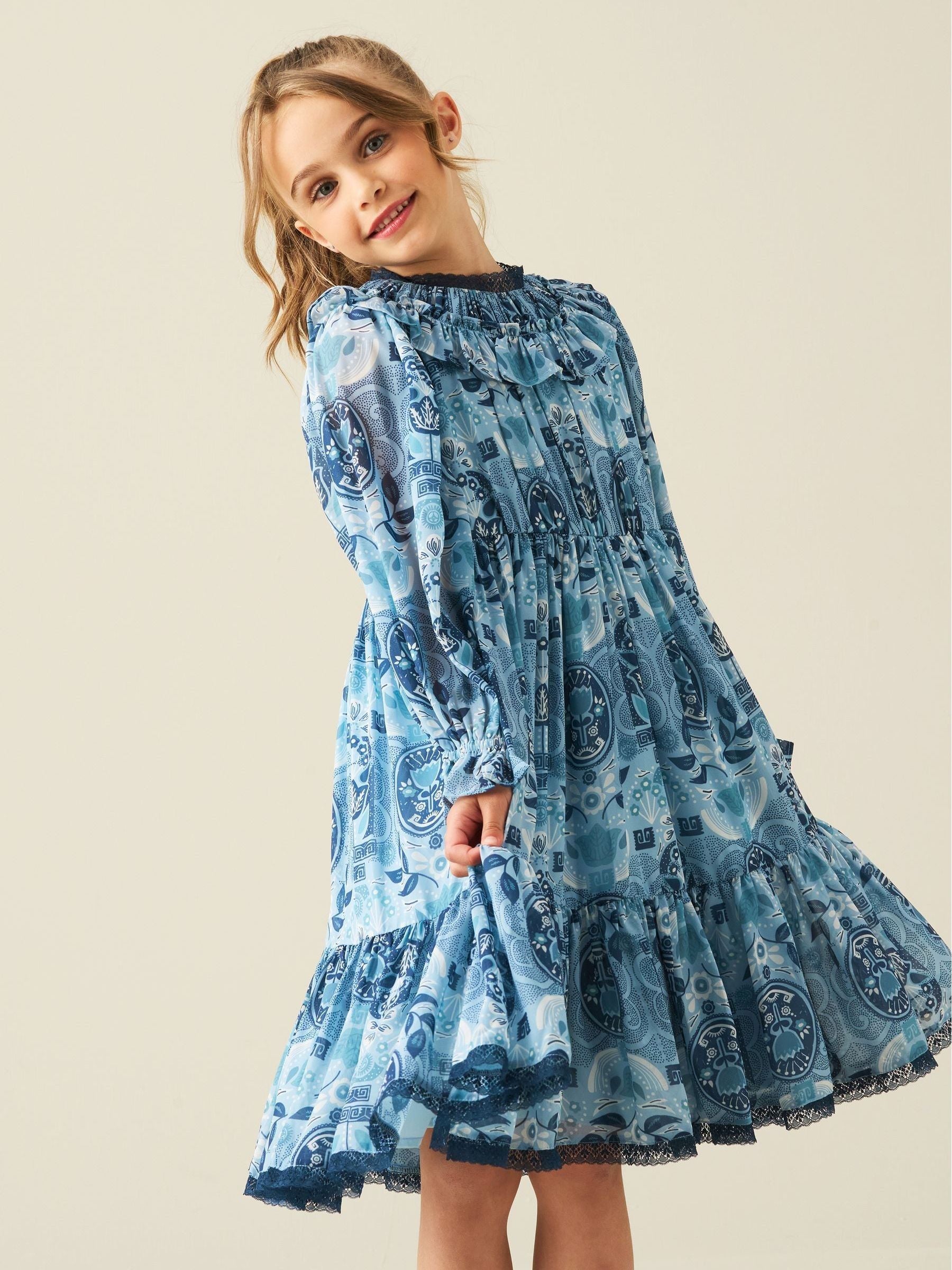 Dsiney Kidz - Angel & Rocket Blue Isabelle Georgette Print Lace Trim Dress image 2