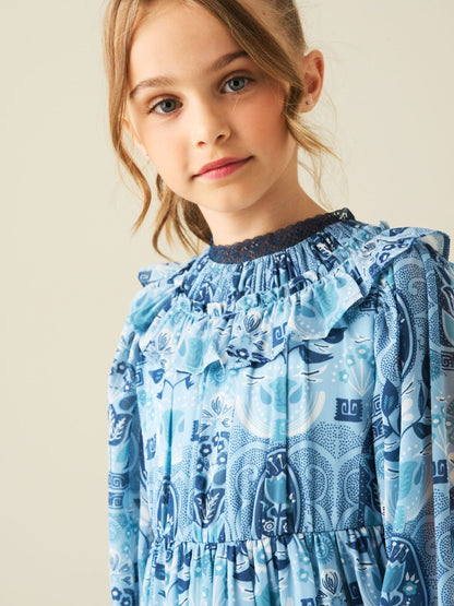 Dsiney Kidz - Angel & Rocket Blue Isabelle Georgette Print Lace Trim Dress image 3
