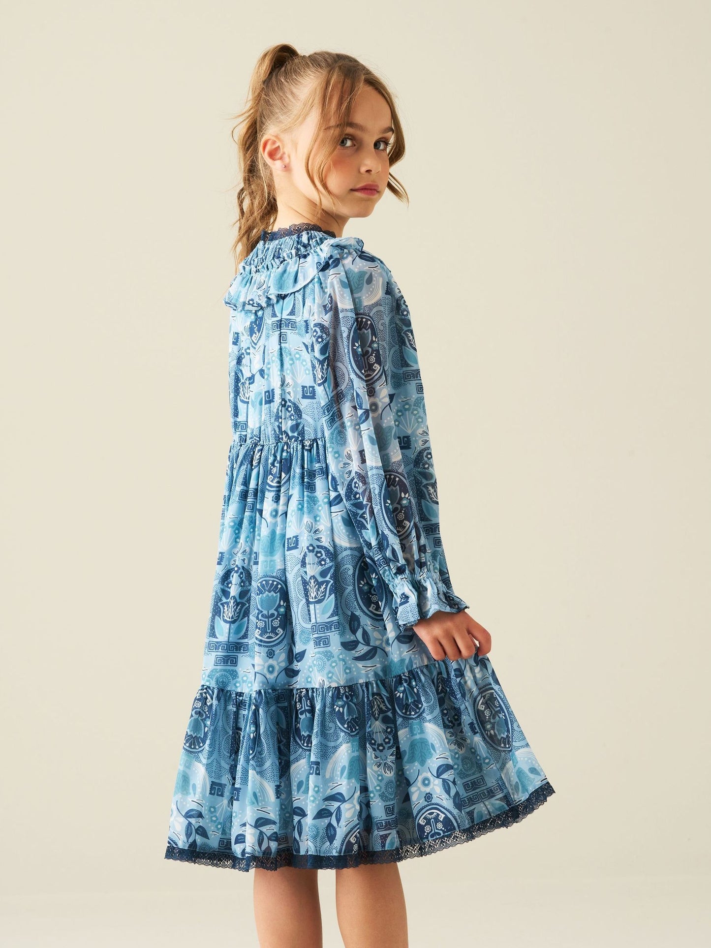 Dsiney Kidz - Angel & Rocket Blue Isabelle Georgette Print Lace Trim Dress image 4