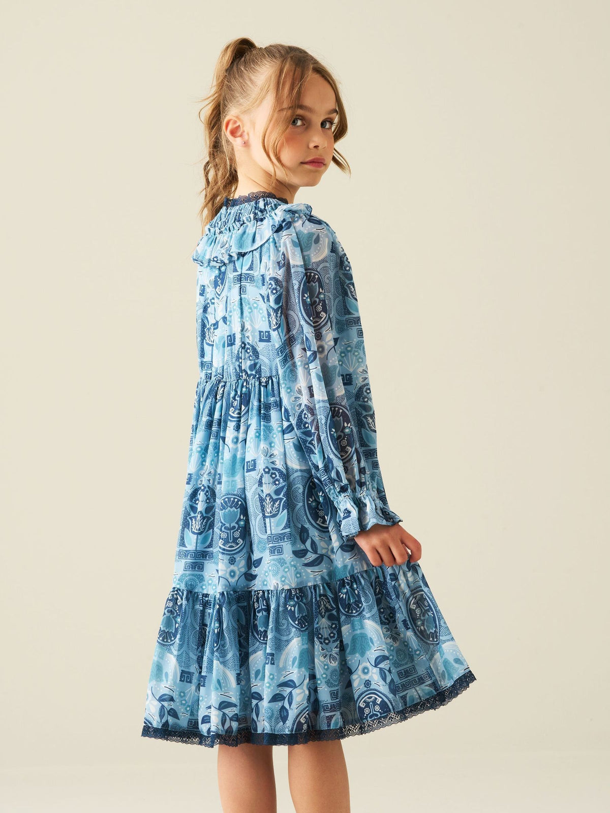 Dsiney Kidz - Angel & Rocket Blue Isabelle Georgette Print Lace Trim Dress image 4