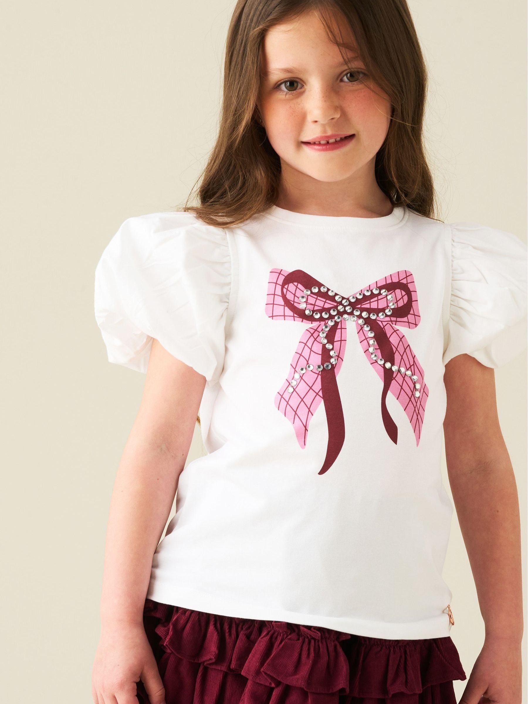 Dsiney Kidz - Angel & Rocket White Mia Puff Sleeve Bow Top image 3