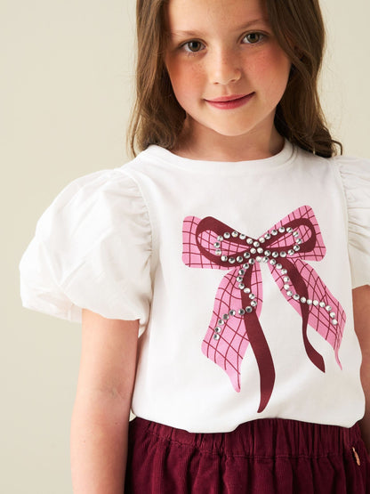 Dsiney Kidz - Angel & Rocket White Mia Puff Sleeve Bow Top image 4