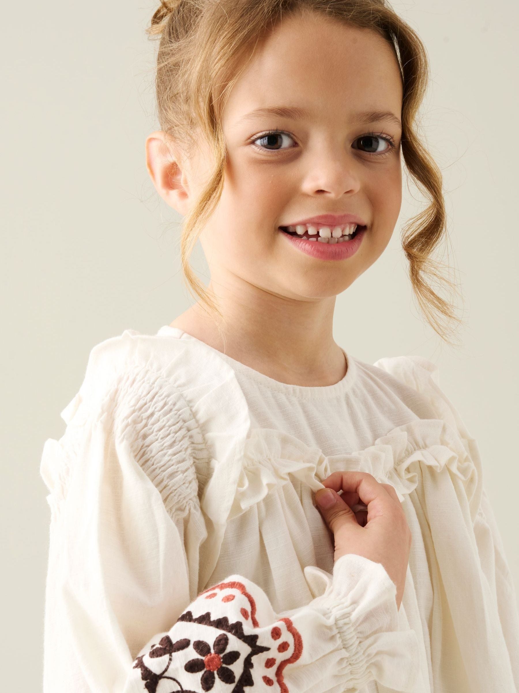 Dsiney Kidz - Angel & Rocket White Kaila Embroidered Ruffle Yoke Dress image 6