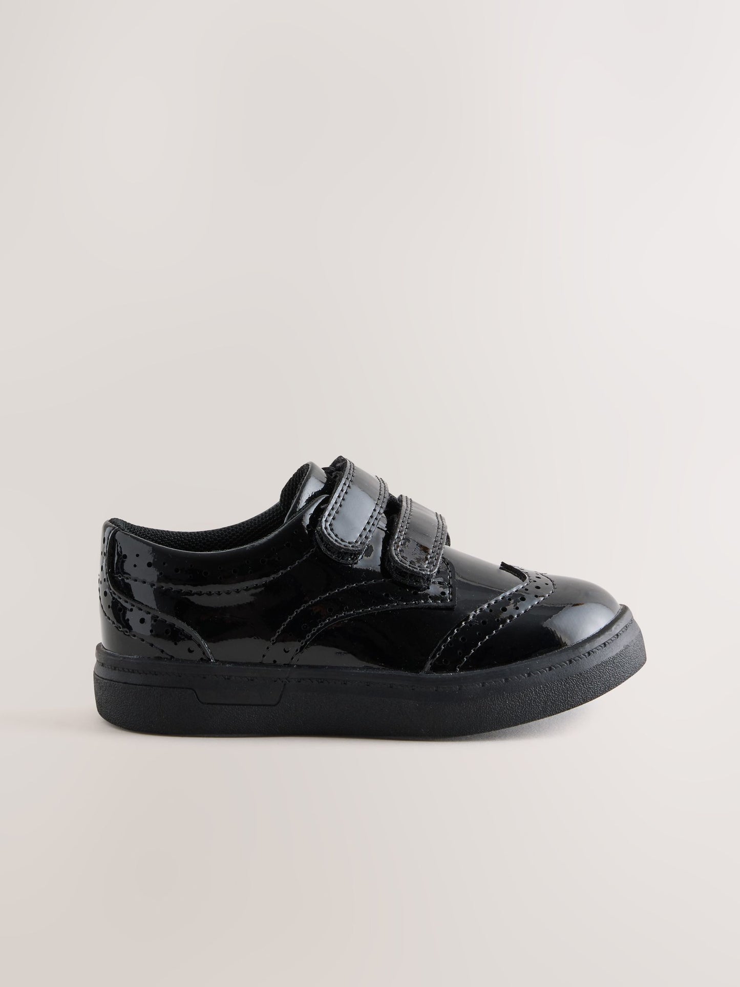 Black Patent Standard Fit (F) Touch Fastening Brogue Shoes image 2