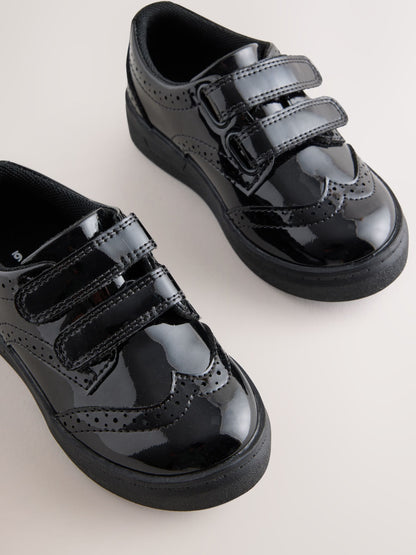 Black Patent Standard Fit (F) Touch Fastening Brogue Shoes image 3