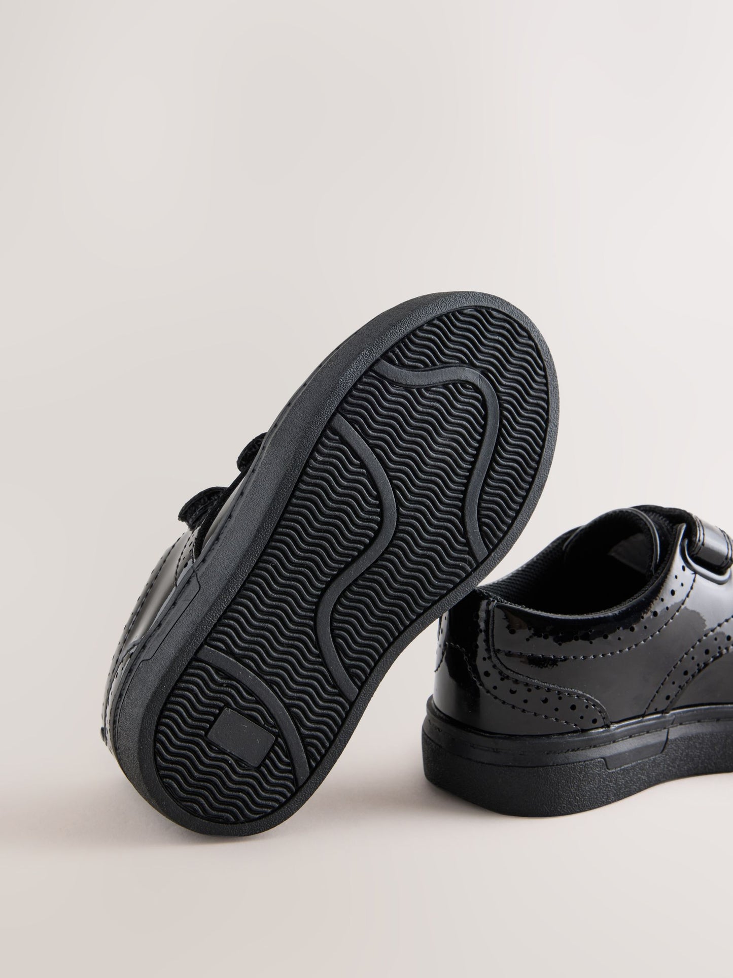 Black Patent Standard Fit (F) Touch Fastening Brogue Shoes image 5