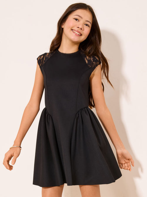 Dsiney Kidz - Lipsy Black Lace Detail Scuba Dress (5-16yrs) image 1