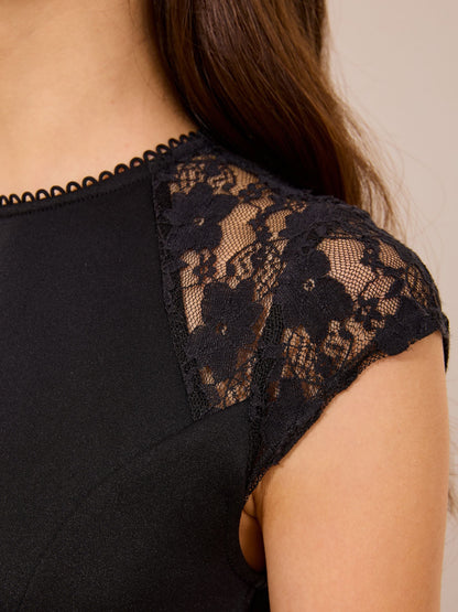 Lipsy Black Lace Detail Scuba Dress (5-16yrs) image 3
