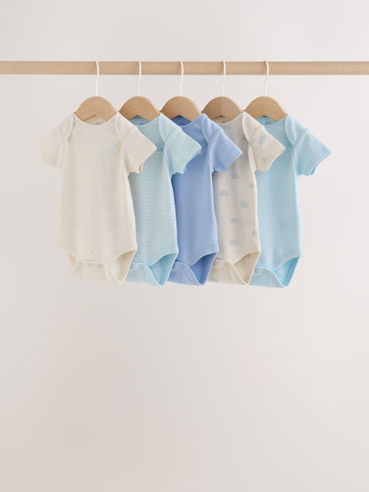 Pale Blue Cloud Short Sleeve Baby Bodysuits 5 Pack - image 1