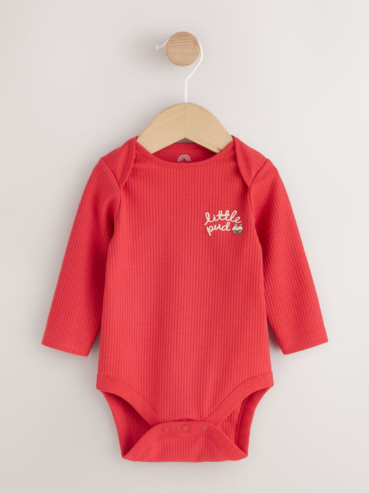 Red Little Pud Christmas Long Sleeve Baby Bodysuit - image 1