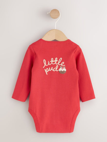 Red Little Pud Christmas Long Sleeve Baby Bodysuit - image 2