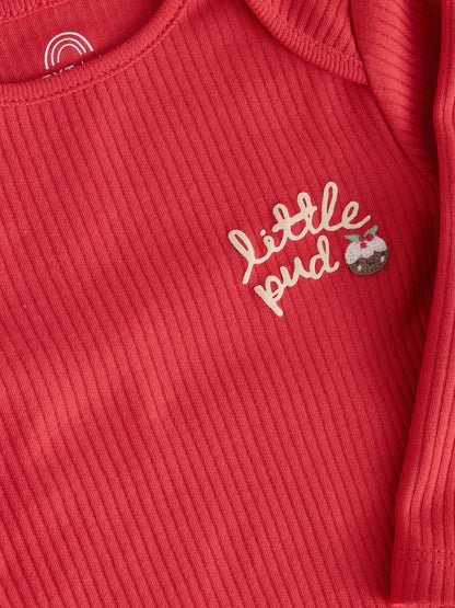 Red Little Pud Christmas Long Sleeve Baby Bodysuit - image 3
