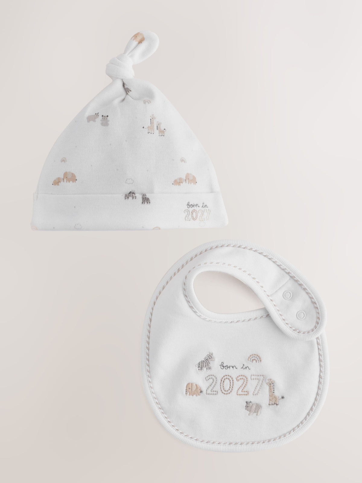 White Born in 2027 Hat and Bib Set (0-12mths) - image 1