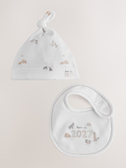White Born in 2027 Hat and Bib Set (0-12mths) - image 1