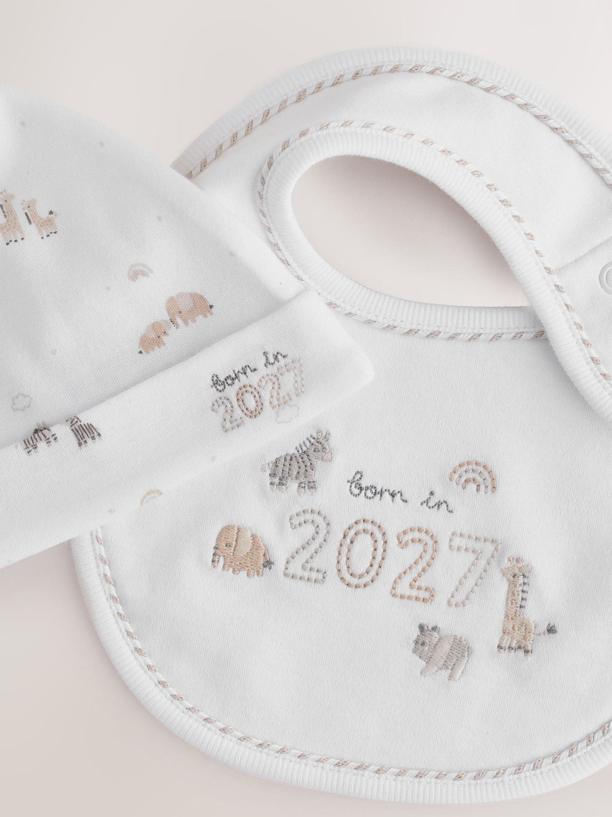 White Born in 2027 Hat and Bib Set (0-12mths) - image 4