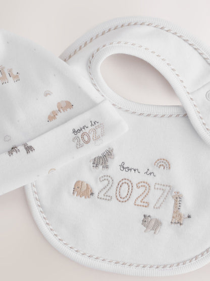 White Born in 2027 Hat and Bib Set (0-12mths) - image 4