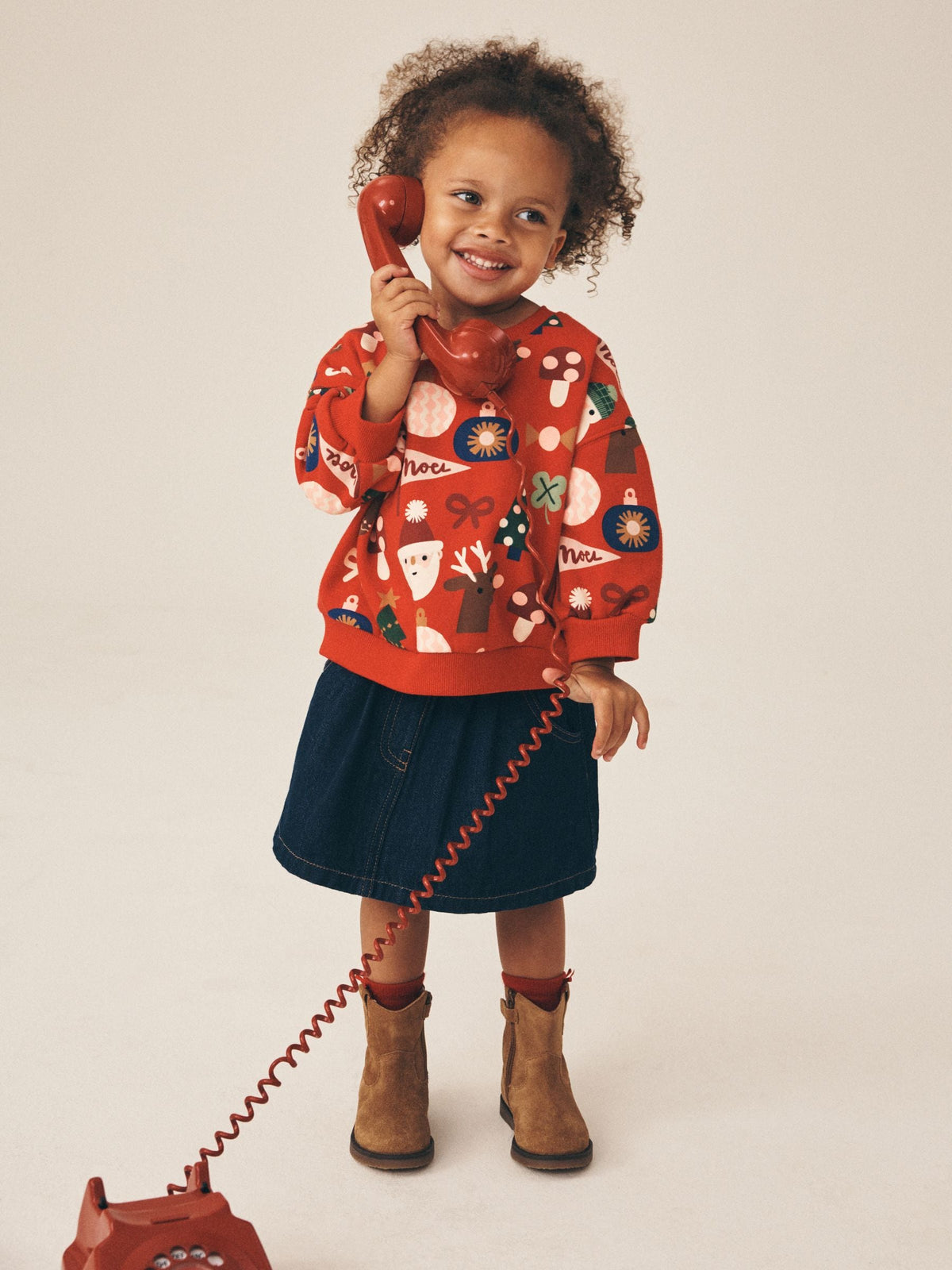 Red Christmas Santa Print Crew Neck Sweatshirt (3mths-7yrs) - image 2