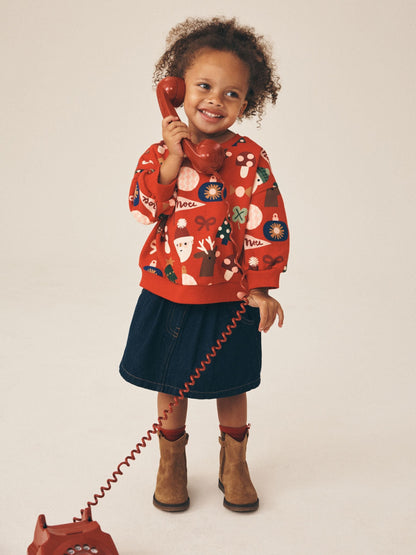 Red Christmas Santa Print Crew Neck Sweatshirt (3mths-7yrs) - image 2
