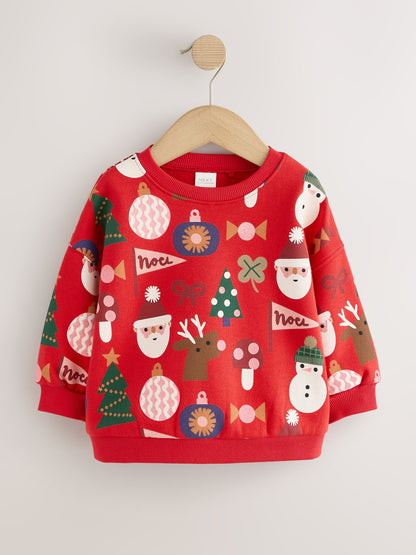 Red Christmas Santa Print Crew Neck Sweatshirt (3mths-7yrs) - image 5