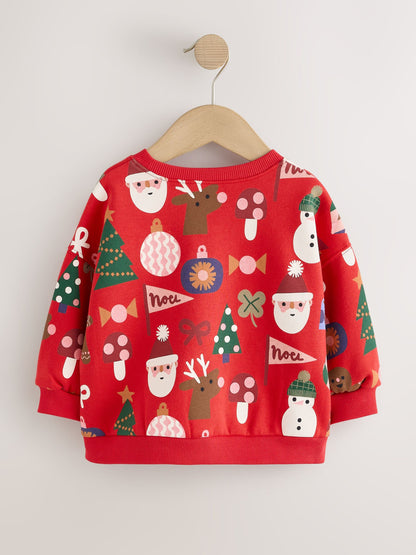 Red Christmas Santa Print Crew Neck Sweatshirt (3mths-7yrs) - image 6