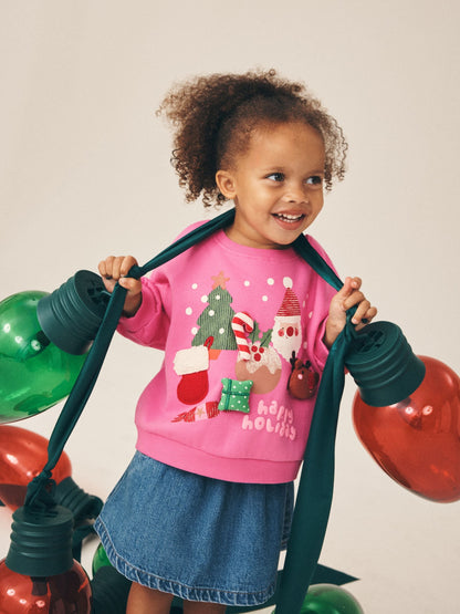 Bright Pink Christmas Crew Neck Sweatshirt (3mths-7yrs) - image 1