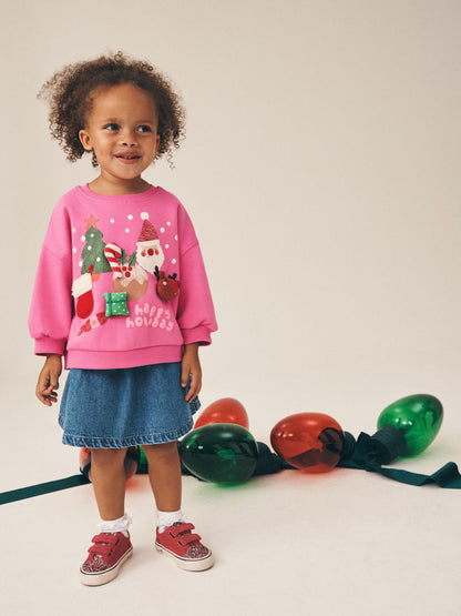 Bright Pink Christmas Crew Neck Sweatshirt (3mths-7yrs) - image 2
