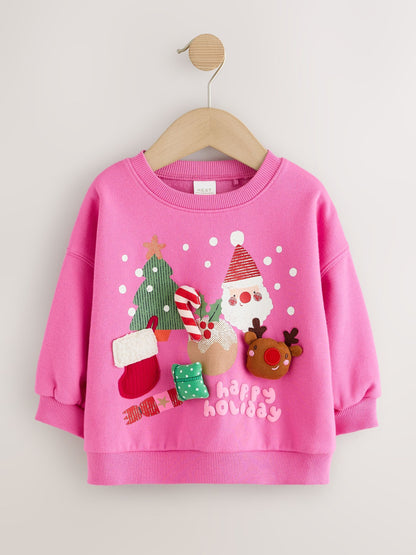 Bright Pink Christmas Crew Neck Sweatshirt (3mths-7yrs) - image 4
