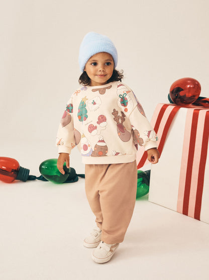 Neutral Christmas Character Sweatshirt and Barrel Leg Set (3mths-7yrs) - image 1