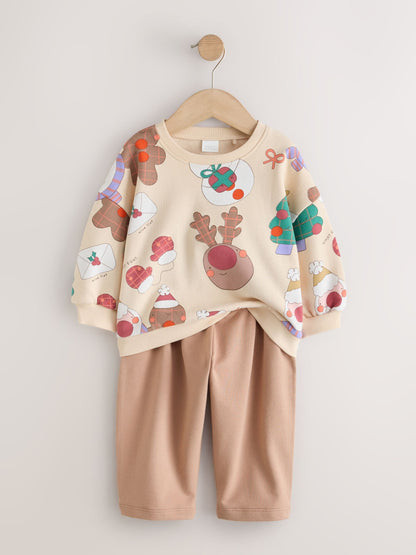 Neutral Christmas Character Sweatshirt and Barrel Leg Set (3mths-7yrs) - image 6