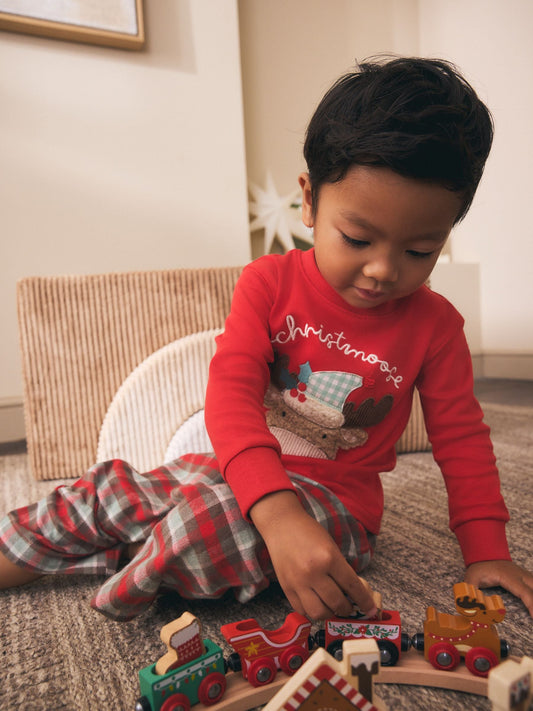 Red Christmoose Check Christmas Pyjamas (9mths-10yrs) - image 1
