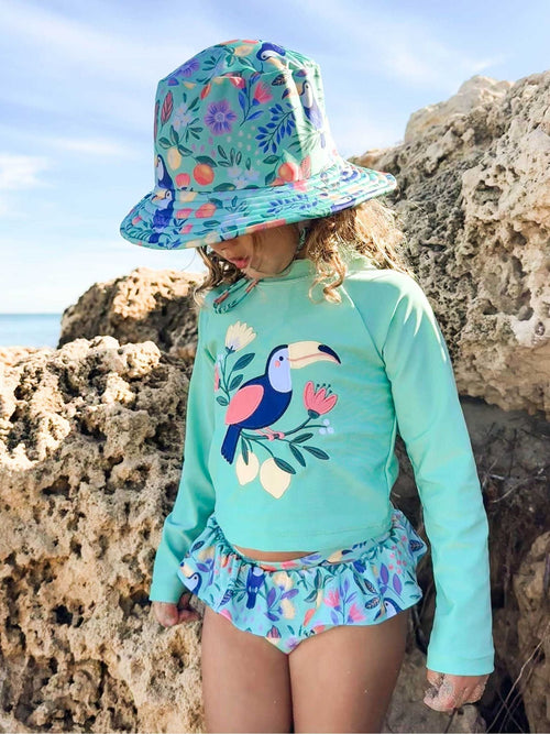 Dsiney Kidz - Purebaby Green Printed Long Sleeve Rashie Swim Set image 1