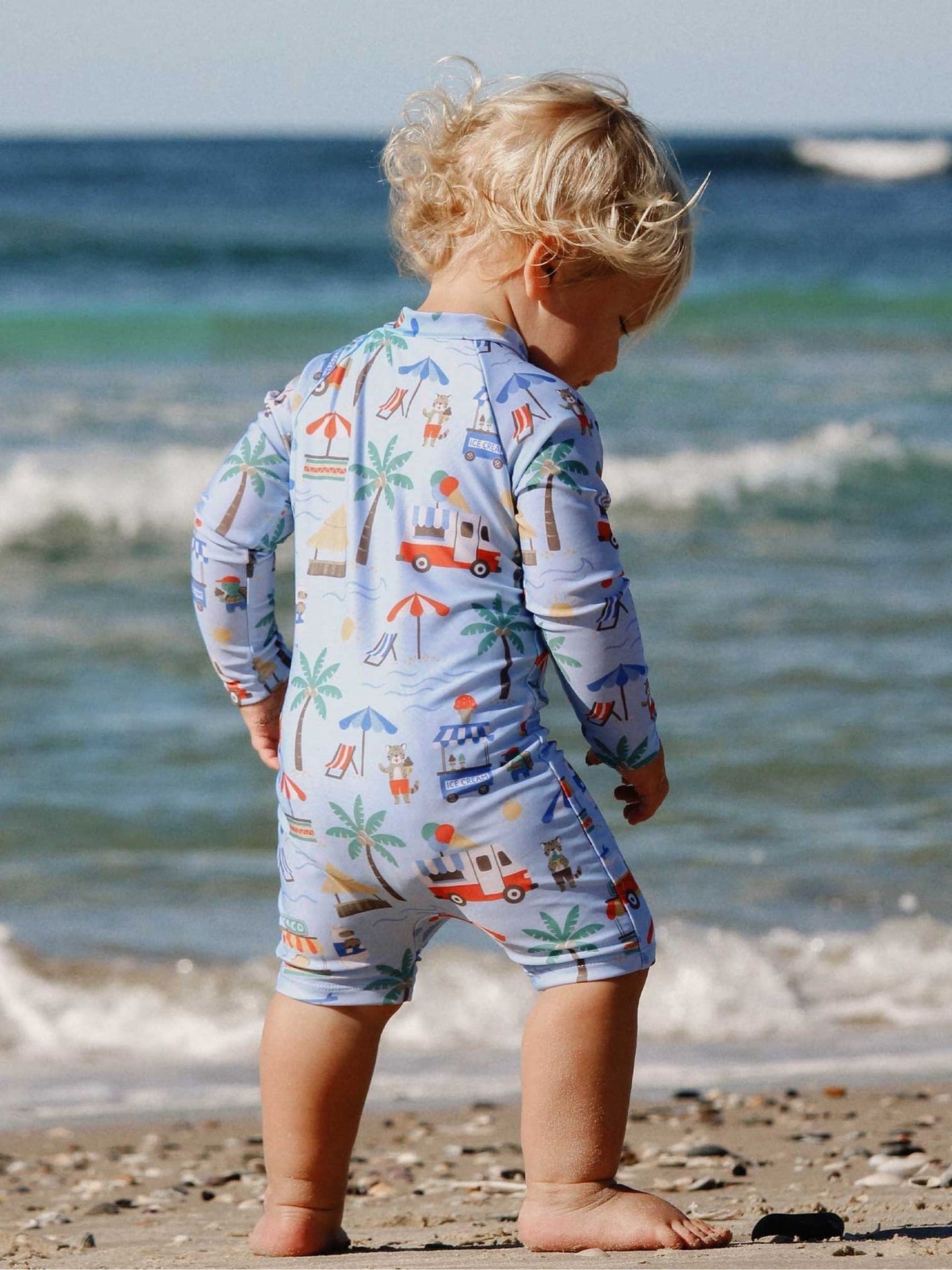 Purebaby Blue Printed Long Sleeve Swim Sunsuit image 1