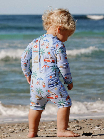 Purebaby Blue Printed Long Sleeve Swim Sunsuit image 1