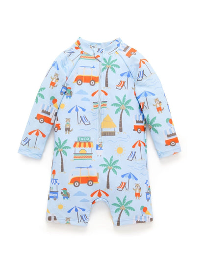 Purebaby Blue Printed Long Sleeve Swim Sunsuit image 2