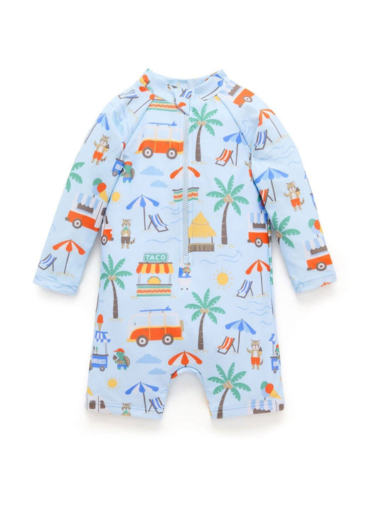 Purebaby Blue Printed Long Sleeve Swim Sunsuit image 2