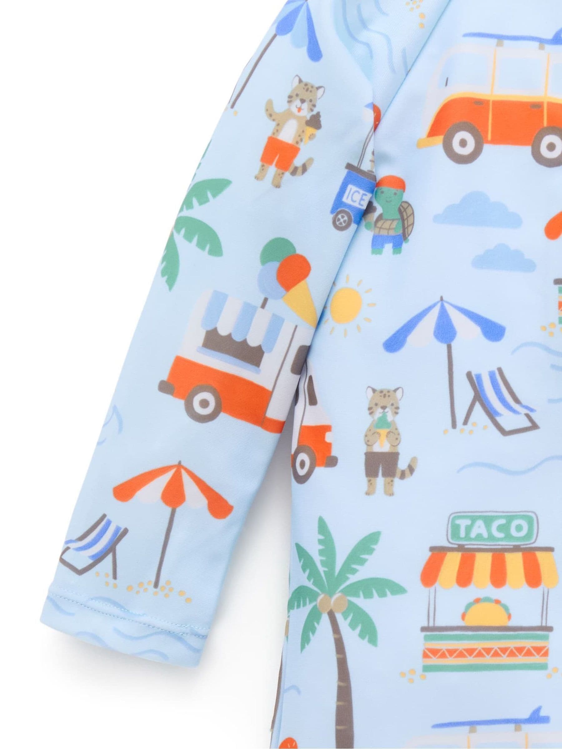 Purebaby Blue Printed Long Sleeve Swim Sunsuit image 3