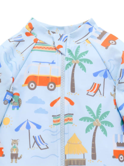 Purebaby Blue Printed Long Sleeve Swim Sunsuit image 4