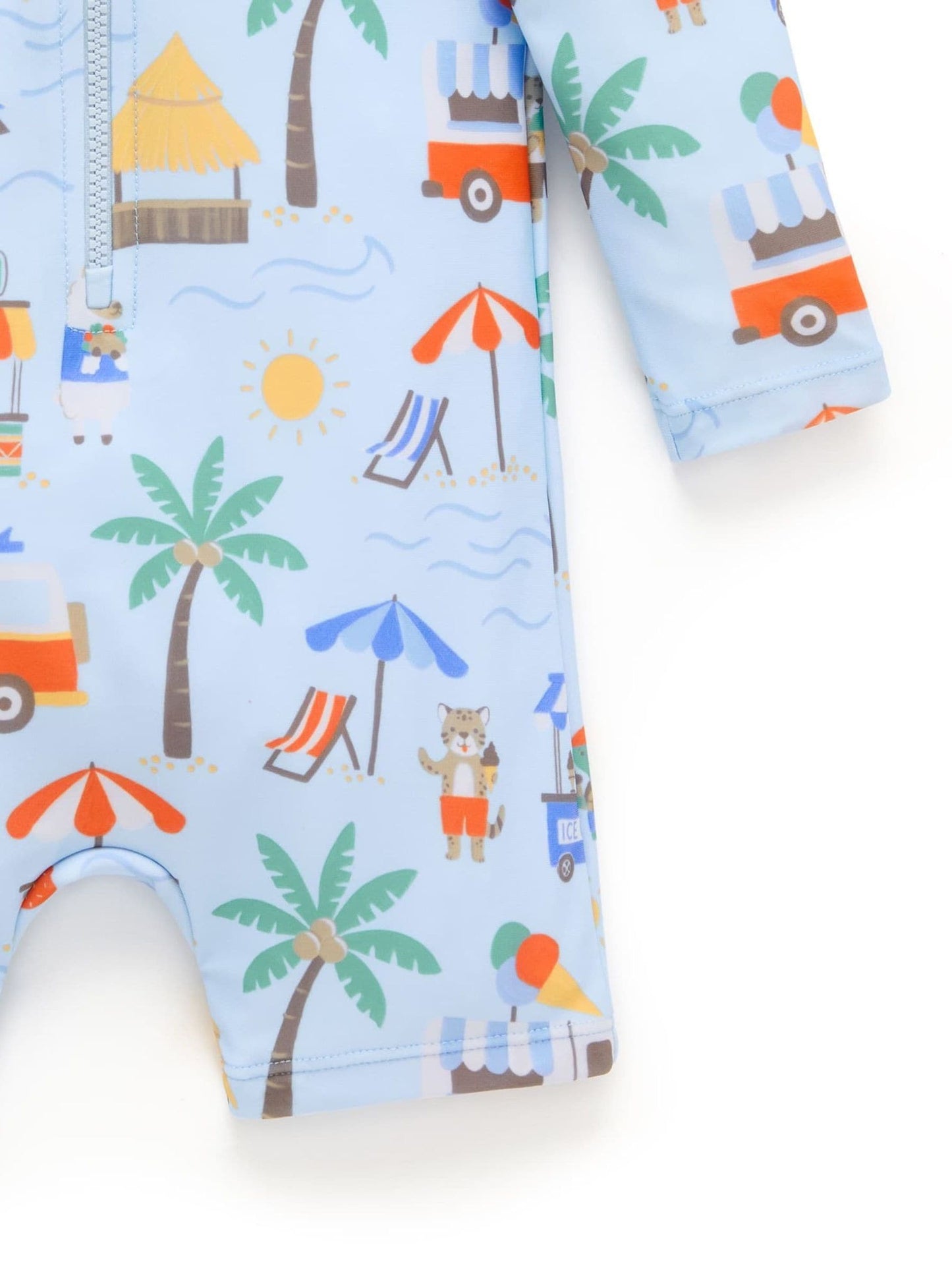 Purebaby Blue Printed Long Sleeve Swim Sunsuit image 5