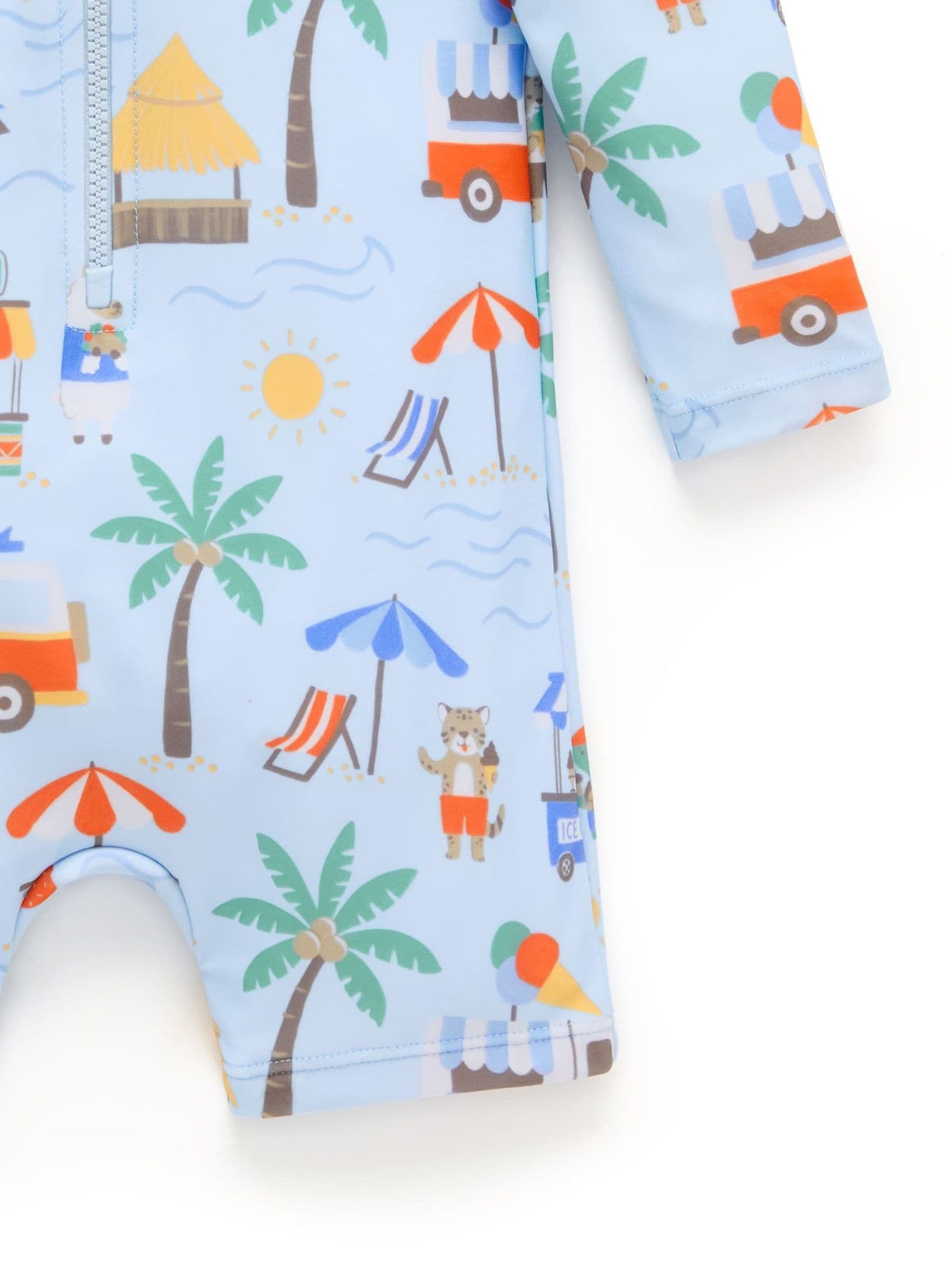 Purebaby Blue Printed Long Sleeve Swim Sunsuit image 5