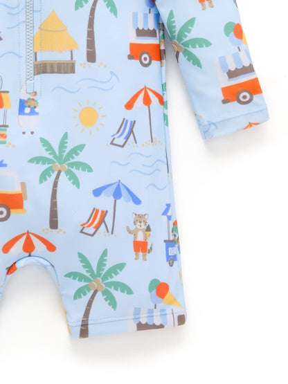 Purebaby Blue Printed Long Sleeve Swim Sunsuit image 5