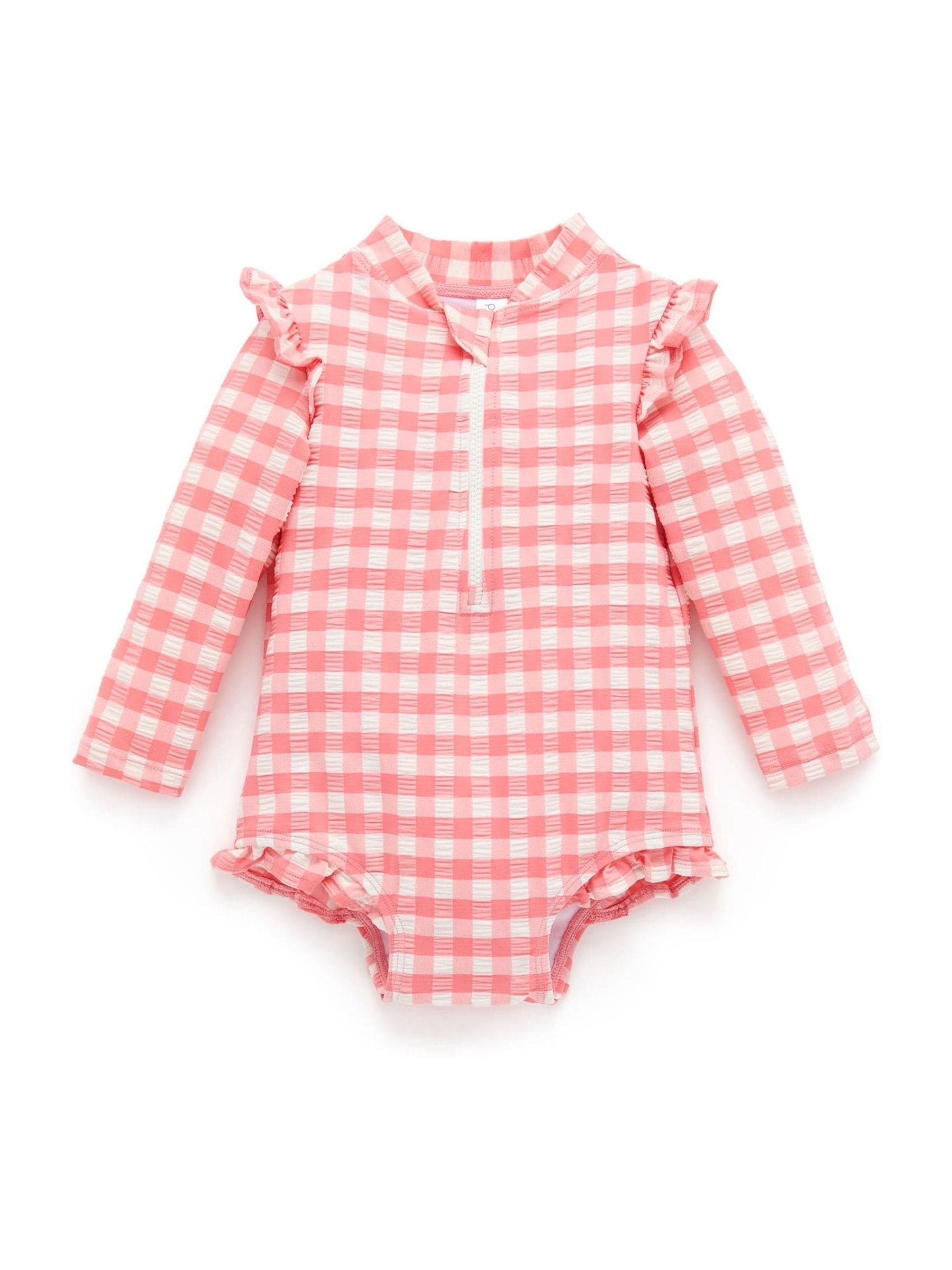 Purebaby Pink Printed Frilly Long Sleeve Swimsuit image 2