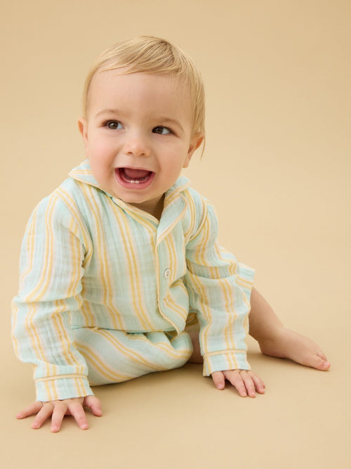 MORI Cream Stripe Front Opening Sleepsuit image 1