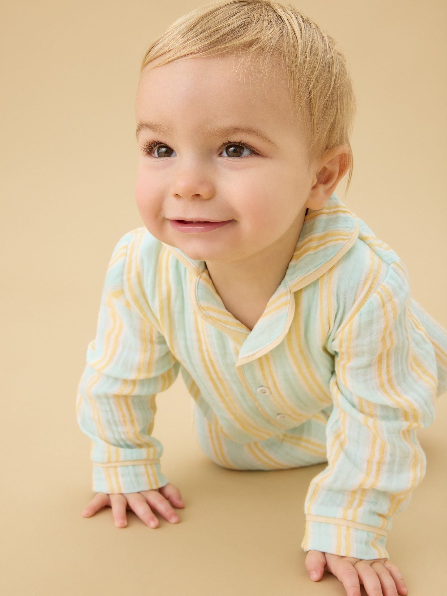 MORI Cream Stripe Front Opening Sleepsuit image 1