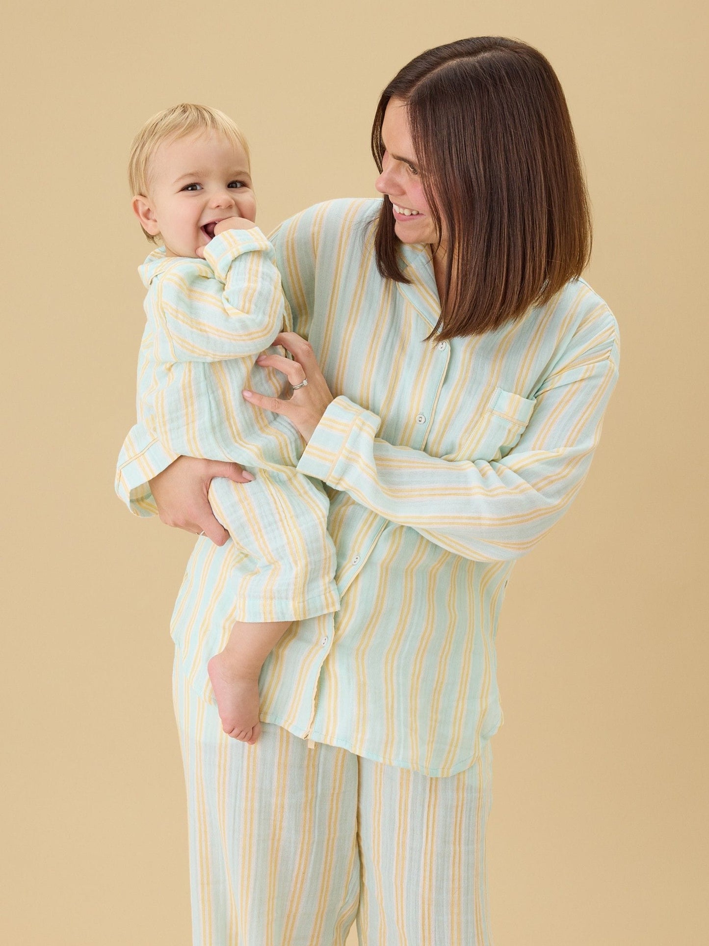MORI Cream Stripe Front Opening Sleepsuit image 2