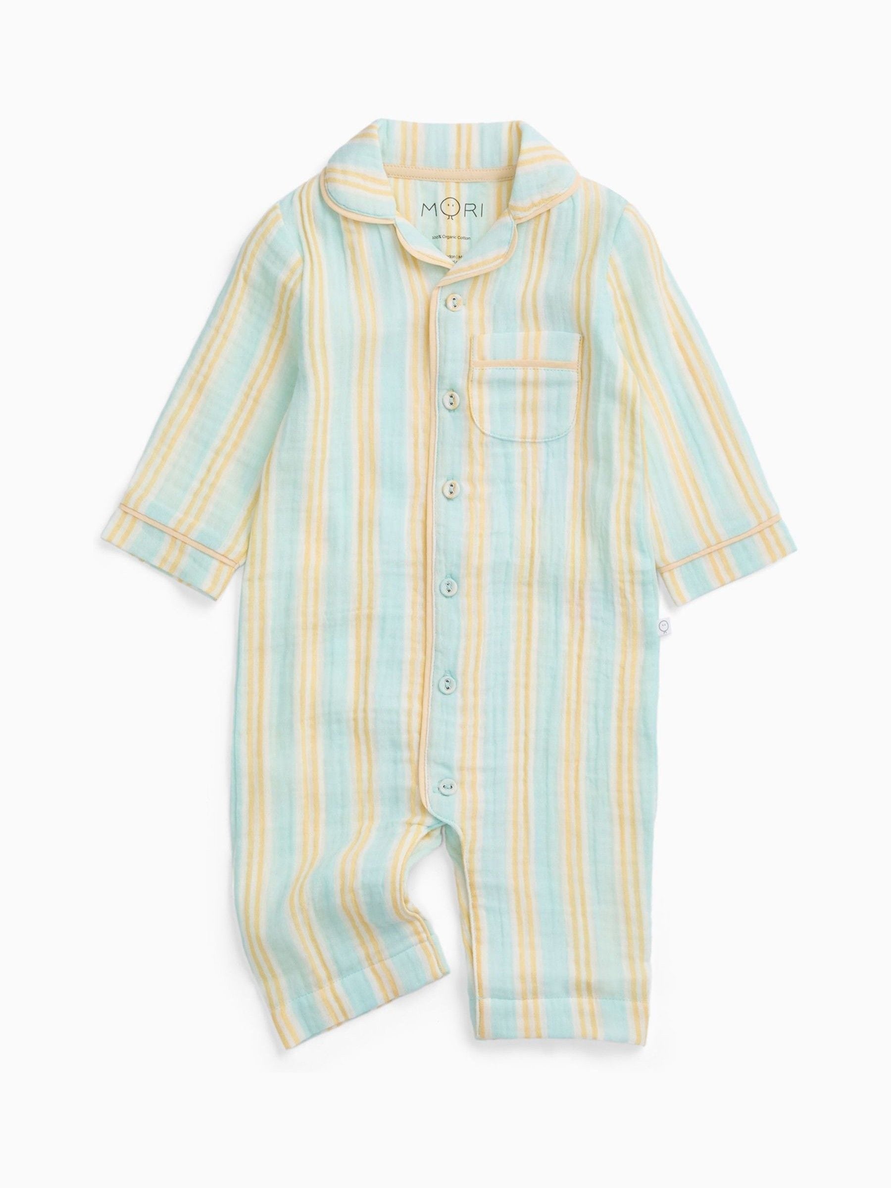 MORI Cream Stripe Front Opening Sleepsuit image 4