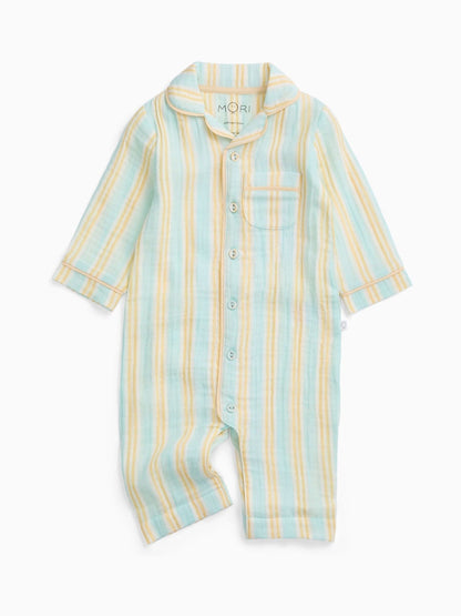 MORI Cream Stripe Front Opening Sleepsuit image 4