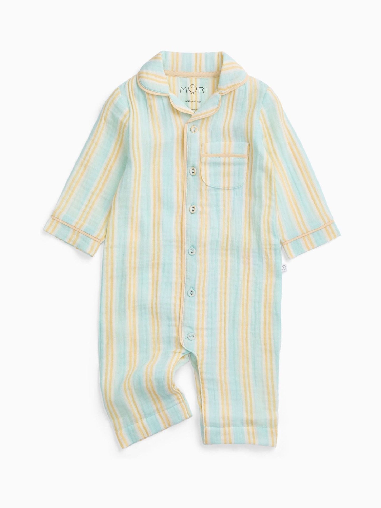 MORI Cream Stripe Front Opening Sleepsuit image 4